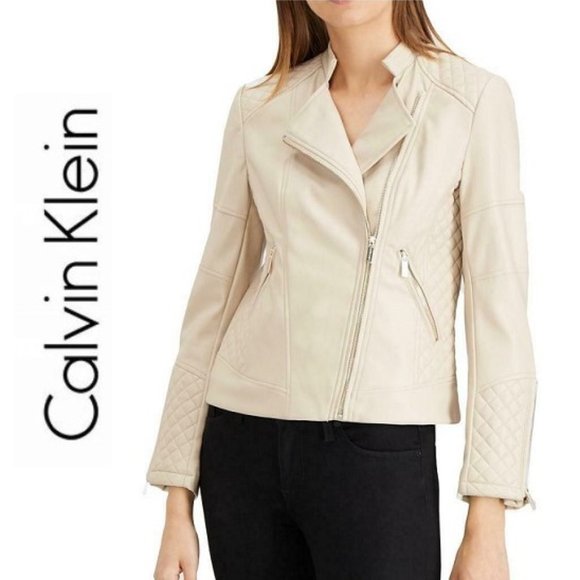 NWT CALVIN KLEIN Faux Leather Motorcycle Jacket - Picture 1 of 9
